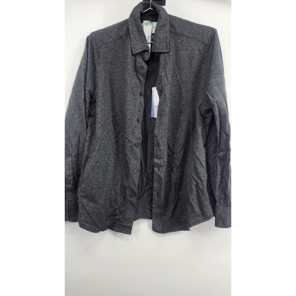 Henri James Men's Black Medium Short Herringbone  Knit button‎ Down Shirt NWT